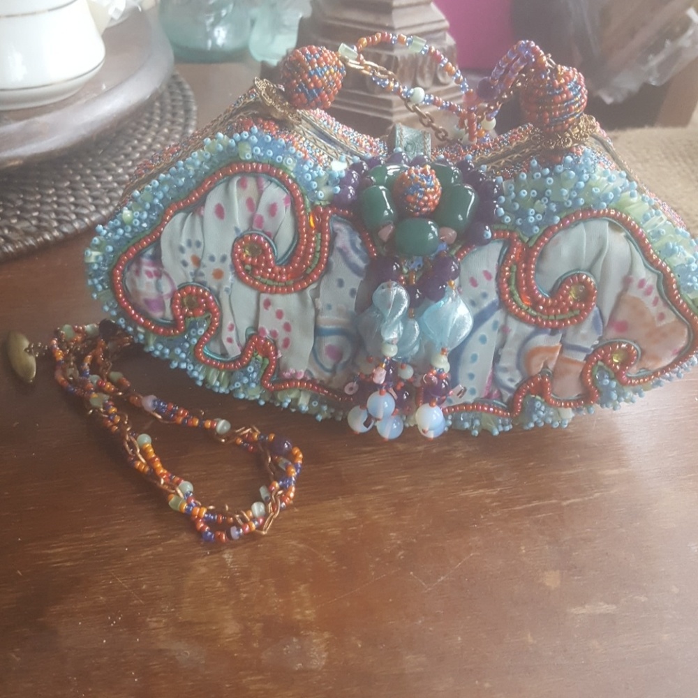 Mary Frances Gemstone burn out velvet  handbag